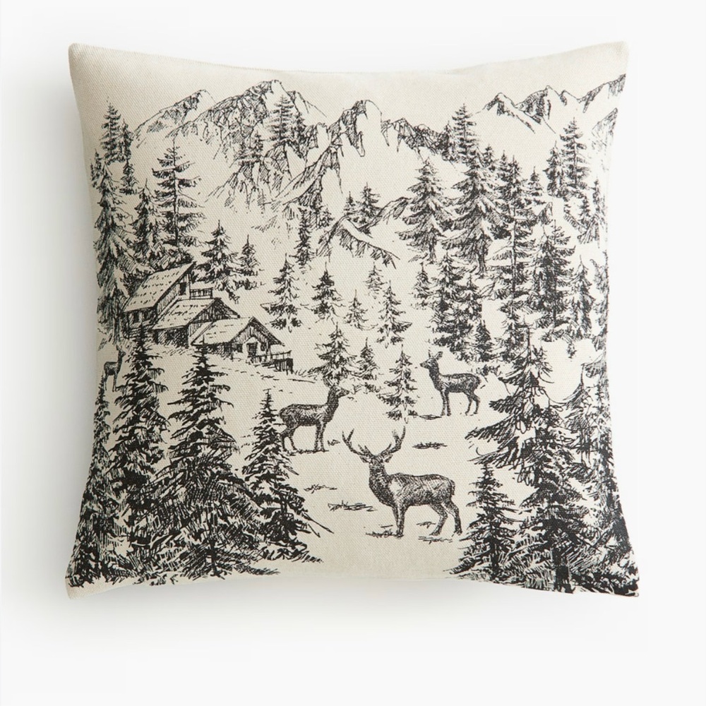 H&M Forest Scene Pillow Cover - Black and Cream